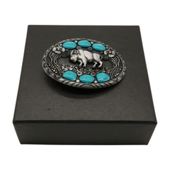 New Men Buffalo Ox Silver Metal Belt Buckle Bull Turquoise Pants Jeans Filigree Oval