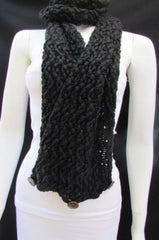 Women Scarf Fashionable Soft Fabric Winter Black Wide Shawl 3 Brown Wood Buttons