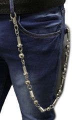 Men Long Silver Metal Wallet Chains Motorcycle Chunky Strand Balls Screws