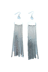 Women Earrings Fashion Jewelry Silver Mesh Metal Long Dangle Tassel Bling Style