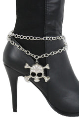 Hot Women Boot Bracelet Chain Anklet Skeleton Skull Rhinestones Hearts Shoe Charm
