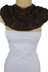 New Women Stylish Brown Fabric Wrap Tie Fashion Scarf Gold Sparkling Shiny Long