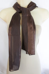 New Women Long Neck Tie Scarf Wrap Casual Fabric Soft Shiny Dressy Brown Stripes