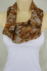 Women Fashion Beige Long Fabric Scarf Wide Orange Floral Neck Tie Wrap Stripes