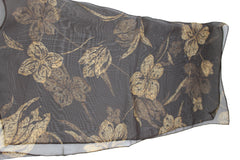 Women's Dark Brown Small Neck Tie Soft Scarf With White Flower Pocket Square