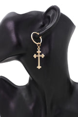 Women Gold Metal Cute Religious Fashion Jewelry Dangle Earrings Christian Cross