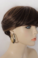 Women Earring Set Casual Look Fashion Jewelry Black Metal Gold Hoop Cruise Style