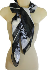 Crown Women Black White Square Tie Scarf Wrap Fabric Soft Dressy Anchor Nautical