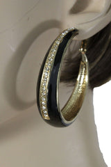 Women Earring Set Casual Look Fashion Jewelry Black Metal Gold Hoop Cruise Style