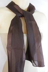 New Women Long Neck Tie Scarf Wrap Casual Fabric Soft Shiny Dressy Brown Stripes