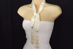 Women class Cream Off White Silk Thin Solid Scarf Fashion Wrap Long Fringe Beads