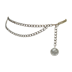 Women Silver Metal Chain Link Belt Hip High Waist Medallion Coin Charm M L XL