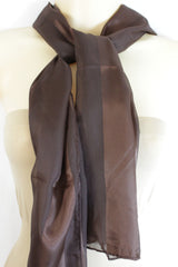 New Women Long Neck Tie Scarf Wrap Casual Fabric Soft Shiny Dressy Brown Stripes