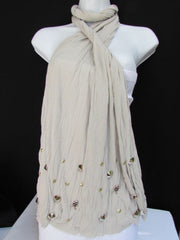 Women Gray Color Scarf Necklace Soft Fabric Multi Metal Spikes Skulls Pendants