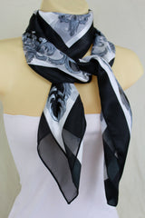 New Women Dressy Fabric White Scarf Black Rose Flower Tassel Anchor King Crown