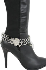 Women Silver Chain Bracelet Boot Western Shoe Bling Anklet Skeleton Charm Skull