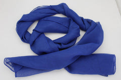Women Long Neck Sheer Solid Fabric Geometric Blue Fashion Scarf Wrap Sash Tie