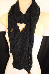 Women Scarf Fashionable Soft Fabric Winter Black Wide Shawl 3 Brown Wood Buttons