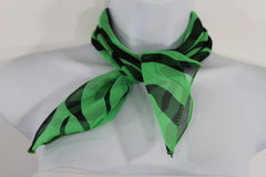 Stylish Women Fashion Green Neck Tie Scarf with Zebra Black Print