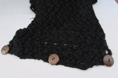 Women Scarf Fashionable Soft Fabric Winter Black Wide Shawl 3 Brown Wood Buttons