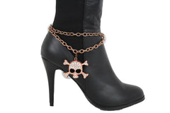 Hot Women Western Boot Bracelet Copper Metal Chain Anklet Shoe Skull Charm Heart