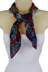 Sexy Women Neck Silk Fashion Scarf Geometric Modern Look Floral Red Blue Color