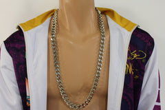 New Men Necklace Silver Metal Classic Chain Links Long Fashion Heavy Hip Hop Unisex
