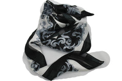 New Women Dressy Fabric White Scarf Black Rose Flower Tassel Anchor King Crown