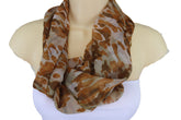 Women Fashion Beige Long Fabric Scarf Wide Orange Floral Neck Tie Wrap Stripes