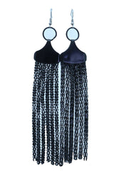 Sexy Women Earrings Set Hook Fashion Jewelry Black Mesh Metal Long Tassel Fringe