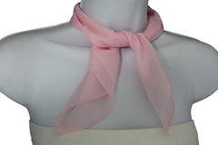 Signature Fashion Sheer Creamy Light Pink Neck Scarf Soft Fabric Square Pocket