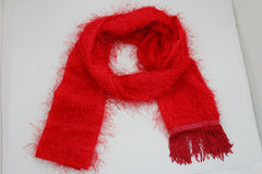 Women Long Neck Fringes Fabric Red Color Special Fashion Scarf Wrap Sash Tie