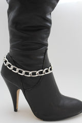 Women Classic Boot Bracelet Silver Metal Chunky Chain Link Basic Shoe Charm SET