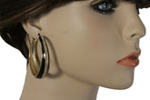 Women Earring Set Casual Look Fashion Jewelry Black Metal Gold Hoop Cruise Style