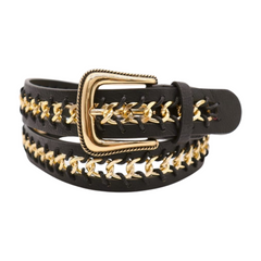 Women Black Waistband Vacation Fashion Belt Gold Metal Chain Links Buckle S M