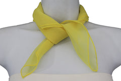 Women Fine Fashion Small Size Neck Tie Scarf Color Yellow Sheer Square Pocket