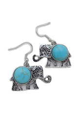 Women Earrings Set Ethnic Silver Metal Indian Elephant Jewelry Turquoise Blue