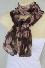 New Women Classy Fashion Long Soft Fabric Scarf Red Flowers Neck Tie Wrap Floral