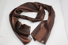 New Women Long Neck Tie Scarf Wrap Casual Fabric Soft Shiny Dressy Brown Stripes