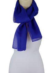 Women Long Neck Sheer Solid Fabric Geometric Blue Fashion Scarf Wrap Sash Tie