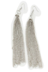 Women Silver Metal Chain Long Fringes Fashion Earrings Set Casual Look Party