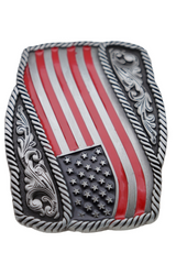 NEW Men Women Silver Metal Buckle Western USA Flag United States Of America Filigree