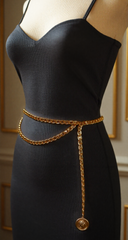 Women Gold Metal Chain Links Clubwear Sexy Belt Medallion Coin Charm Size XS M