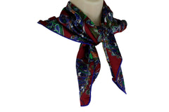 Super Unique Women Neck Silk Scarf Geometric Modern Floral Red Blue Futuristic