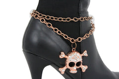 Hot Women Western Boot Bracelet Copper Metal Chain Anklet Shoe Skull Charm Heart
