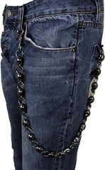 Men Wallet Chain Rocker Strong Pewter Gunmetal Skeleton Skull Bones Biker