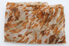Women Fashion Beige Long Fabric Scarf Wide Orange Floral Neck Tie Wrap Stripes