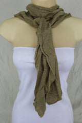 New Women Stylish Beige Fabric Wrap Tie Fashion Scarf Gold Sparkling Shiny Long