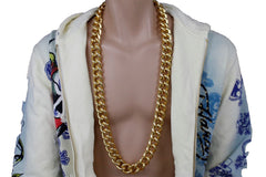 Men Long Metal Chain Chunky Thick Link Biker Fashion Jewelry Necklace Gold Plated