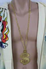 New Men Women Long Necklace Fashion Huge Gold Metal American Dollar $ Money Pendant
